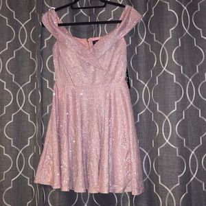 sparkly pink lulus off the shoulder dress